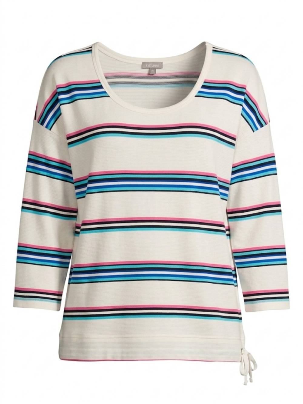 Talbots White Scoop Neck Long Sleeve Top with Blue & Pink Stripes Medium NWT